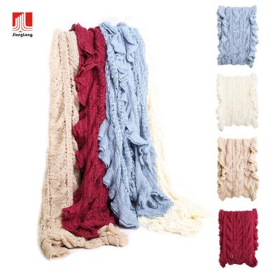 China OEM winter soft/cozy solid sheen raschel cozy loop infinity with ruffle knitted shawl women designer custom scarf for sale