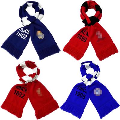 China Soft/Comfortable/Warm Customized Logo Jacquard Football Team Clubs Soccer Scarves Double Side Knit Football Fan Scarf for sale