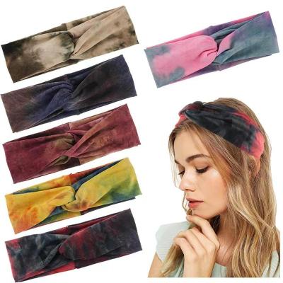 China Hair Tie Tie Dye Knotted Flower Headbands With Vintage Sports Travel Sporty Cross Cute Twist Turban Headbands Head Wraps For Women for sale