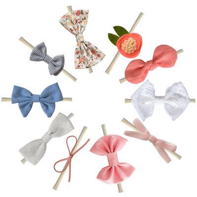 China Wholesale Soft Newborn Infant Baby Hair Band Toddler Elastic Bow Cute Nylon Hair Accessories Baby Bands for sale