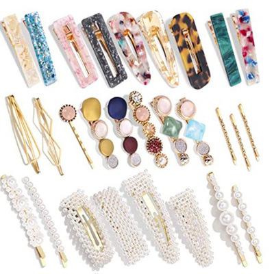 China Fashion/Shiny/Decorative Beads and Acrylic Resin Hair Clips Marble Alligator Hair Clips Handmade Barrettes Bobby Pins Crystal Girls Hair Pins Sets for sale