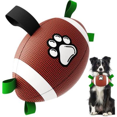 China 2021 Viable New Interactive Pet Toy PU Material Water Floating Fectching Dog Rugby Ball Dog Football Toy With Easy Grab Tag for sale