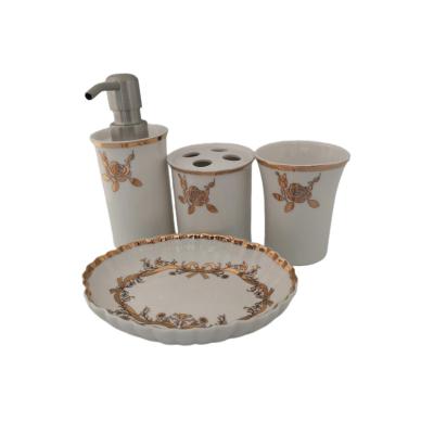 China Sustainable Luxury Ceramic Bathroom Accessories 4 Pcs Set Factory Price Soap Dispenser for sale