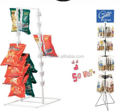 China Floor Standing Countertop 3-Pole Snacks Display Wire Potato Metal Chips Display Rack for sale