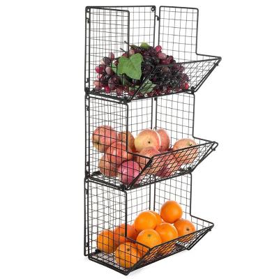 China Sustainable 3-Tier Multifunctional Storage Bin Fruit And Vegetable Metal Basket for sale