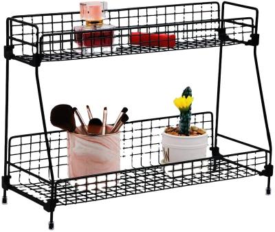 China Free Standing Makeup Storage Metal Bathroom Countertop Storage Rack Shelf Kitchen Cosmetic Spice Rack for sale