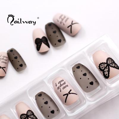 China Meaterial Nails Hot Pink Coffin Supplies Eco-Friendly Full Cover Fake Butterfly Design Ballerina Press On Nails for sale