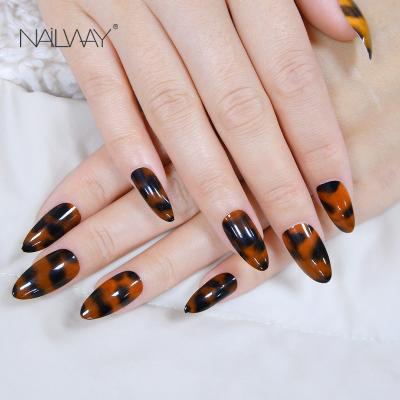 China High Quality Easy Use 24pcs Full Cover Fake Nails In Box Leopard Design Almond Gel Packaging Fake Nails for sale