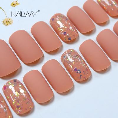 China Easy Apply Solid Cheap Color Bling Artificial Finger Nails Matte False Nails Stick On Glitter Press On Nails for sale