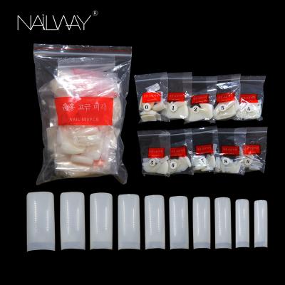 China Easy Apply Salon Professional Nails 500 Pcs/Bag Long Square Color Half Cover Natural Press On Nail Tips for sale