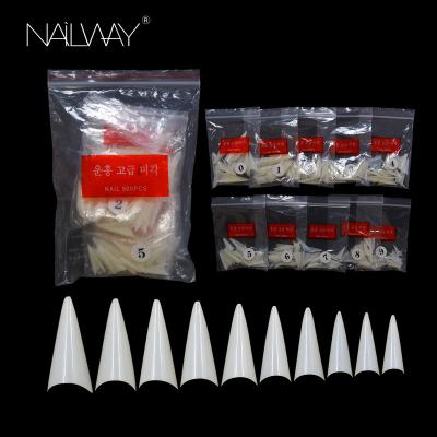 China Easy Apply 10 Sizes Nail Stiletto Nail Art Tips Half Cover Natural Color Salon And DIY Use 500 Pcs for sale