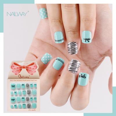 China Easy Apply New Colorful ABS Full Coverage Press On Nails For Kids Glitter Polka Dot Kids Fake Nails With Box for sale