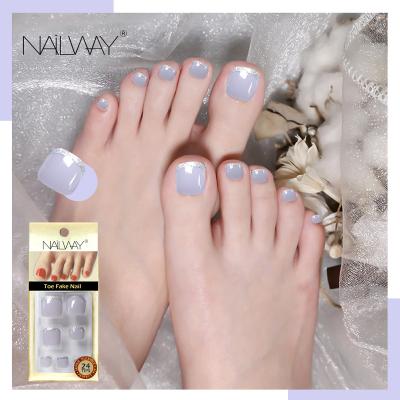 China Easy Apply Fashion Glitter French Toe Nails Gray Shiny Short Fake Toes Nails UV Gel Nails Art Tips For Toes for sale