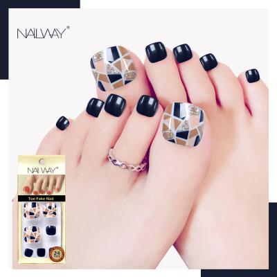 China Easy Apply Nailway Toe Nails Designed Press High Quality Luxury Black Fake On Nails Toe Nails With Packaging Box for sale