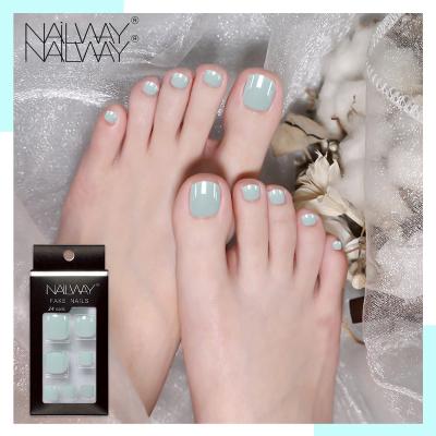 China Easy Apply Wholesale Square False Toe Press On Nails Light Blue ABS Manicure Foot False Nails With Glue for sale