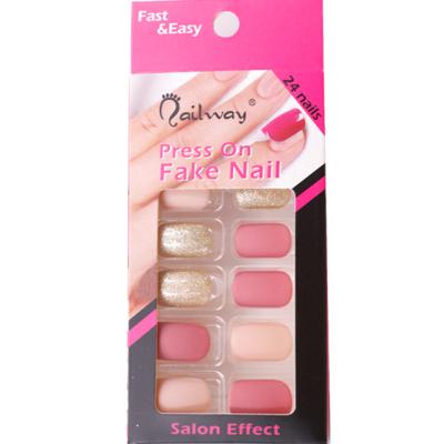 China Easy Apply Nailway Matte Pink with Gold Glitter Valentine Artificial Nails for sale