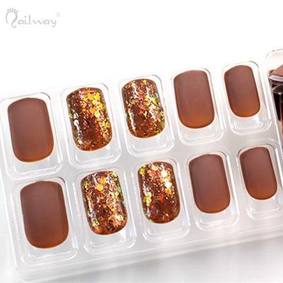 China Matt with Glitter Nailway Press on Matte Brown Pure Color Glitter Artificial Nails for sale