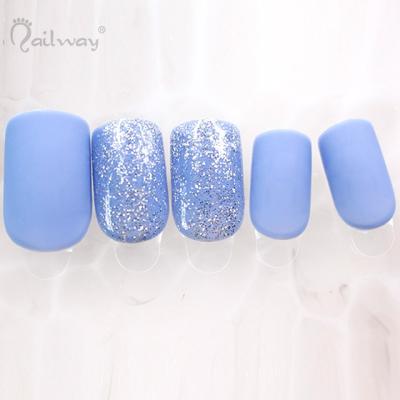 China Easy Apply Nailway 24pcs Press On Matte Blue Pure Color Glitter Artificial Nails for sale