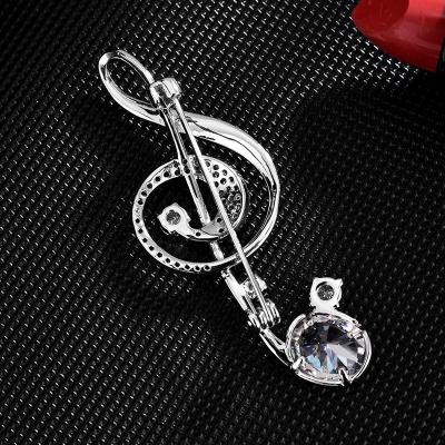 China 5.5x2cm Music Note Copper Cubic Zirconia Brooch Gift Party Wedding Suit Scarf Bag Pin Luxury Copper Brooch for sale