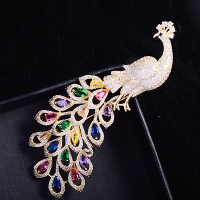 China AO Peacock Cubic Zirconia Copper Brooch Luxury Colorful Copper Cubic Zirconia Brooch Gift Party Wedding Suit Scarf Bag Pin Brooch for sale