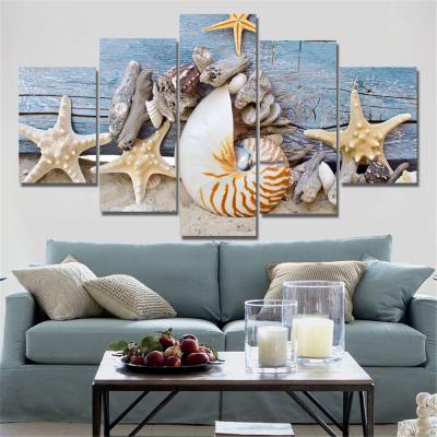 China Large 3d Sea Bell Wall Canvas Oil Painting Landscape 3D Painting Juchng 5 Pieces Home Decoration Wall Canvas for sale