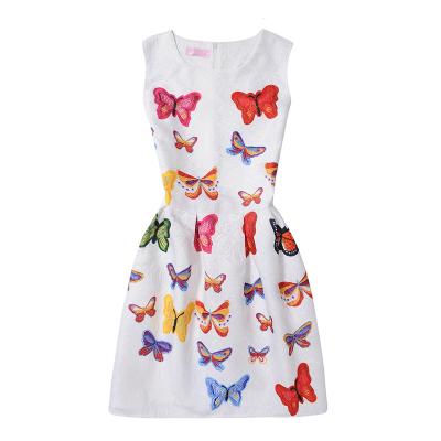 China Breathable Women Kids Sleeveless Polyester Butterfly Print A Line Dress Girl Lady Floral Print A Line Dresses for sale