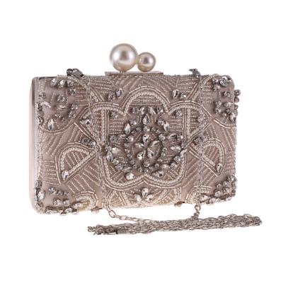 China Polyester Women Flower Pearl Beaded Clutch Bag Wedding Bridal Evening Purse for sale