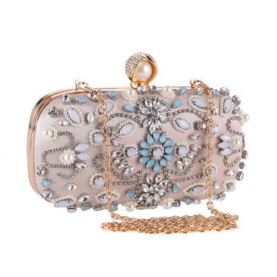 China Polyester Women Beaded Rhino Stone Clutch Bag 2 Color Wedding Bridal Party Beaded Purse Handbag for sale