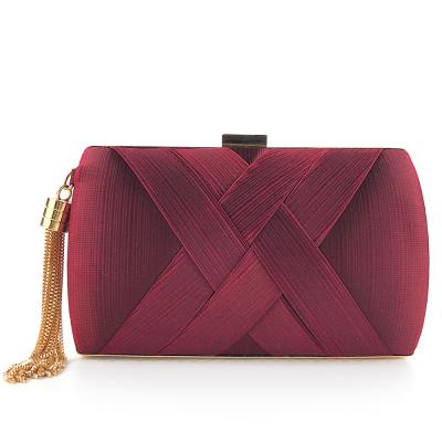 China Women's Polyester Purse Bridal Wedding Purse Wedding Purse Wine Red Purse Forever Tassel Clutch Bag for sale