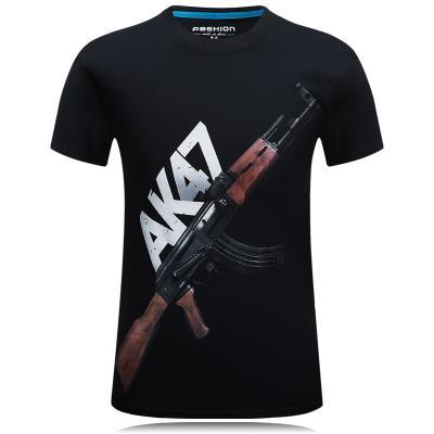 China Casual Men Plus Size Cotton 3d Gun Print Breathable Wonderful T-shirt Short Sleeve Loose Fit T-Shirts for sale