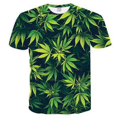 China Casual huan men plus size leaf 3D printing T-shirt polyester mesh short sleeve factory 3D printing t shirts for sale