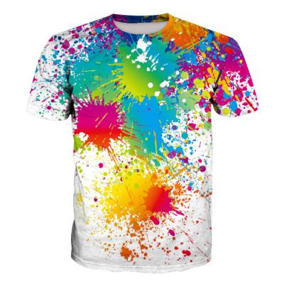 China 3D Printing Ruo Painting Splatter 3D Printing Polyester T-shirt Casual Unisex Short Sleeve White T-Shirts for sale