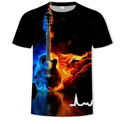 China KE flame guiter 3d printing t-shirt polyester short sleeve QUICK DRY unisex flower 3D printing t shirts for sale