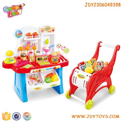 China Entertainment Children Shopping Trolley Toy Supermarket Kitchen Cooking Game Toy Set With ASTM for sale