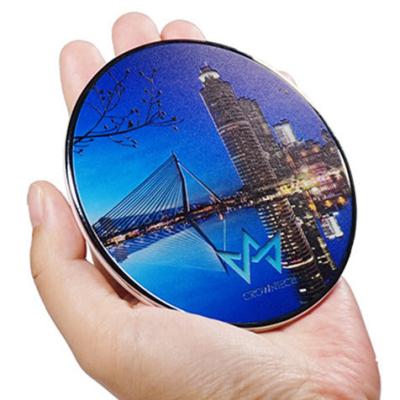 China Personalized Giveaway Super Flat Round Full Color Led Logo 10W Wireless Charger Pad for sale