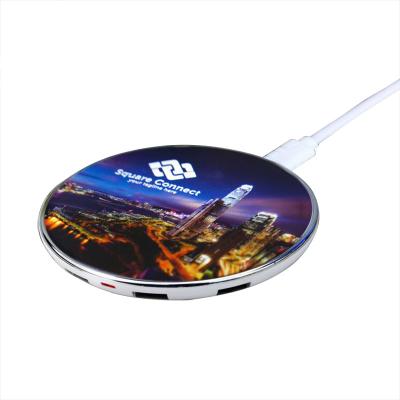 China New Tech Gifts Wireless Charger With Full Color Printing LED Light Up Logo Ultra Thin Phone Charger for sale