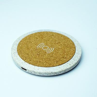 China Popular Promotional Gift Eco Friendly Wireless Charger Wheat Straw Cork Wireless Charging Pad for sale