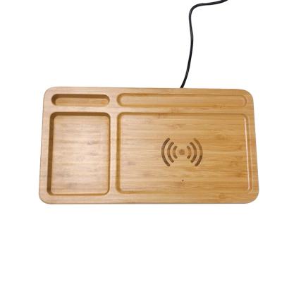 China 2021 Factory Price Tray Shape Eco-friendly Bamboo Charger Pen Holder 10W Wireless Charger for sale