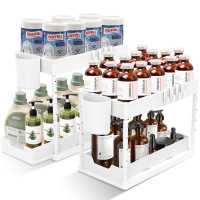 China OEM&ODM 2-Layer Kitchen Foldable Bathroom Drawer Stocked Desktop Spice Rack Under Sink Organizer With Free Sample for sale