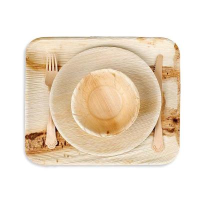 China 10inch 25pcs Areca Disposable Natural Compostable Disposable Biodegradable Eco-Friendly Disposable Areca Palm Leaf Tableware Set of 7 Bamboo Tableware for sale