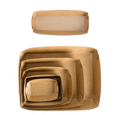 China Kraft Paper Eco-Friendly Material Disposable Serving Tray Boat Shape Snack French Fries Chicken Salad Take Out Container For Party Food for sale