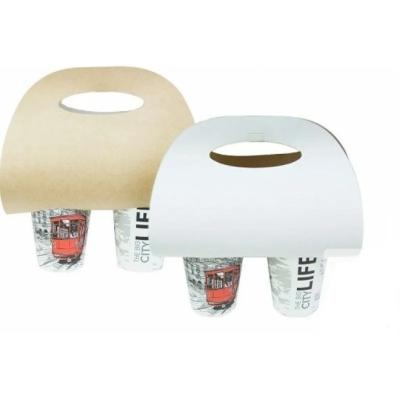 China Coffee Bear Flat Biodegradable Disposable Paper Cups Holder With 2 Handles Carrier Portable Takeout Foldable Cups for sale