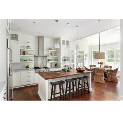 China New Home Sales Traditional Warm White Project Kitchen Cabinets Solid Wood for sale