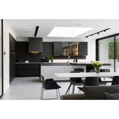 China Super Modern Dark Black Lacquer And Veneer Finish Kitchen Furniture Set for sale