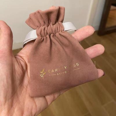 China Eco-Friendly Recyclable Fabric Velvet Jewelry Pouch With Logo Printed Jewelry Gift Small Drawstring Pouch Bag For Earring for sale