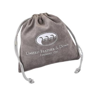 China Gray Jewelry Velvet Pouch Custom Double Suction String Velvet Earring Dust Recyclable Luxury Soft Packaging Bag With Logo Printing for sale