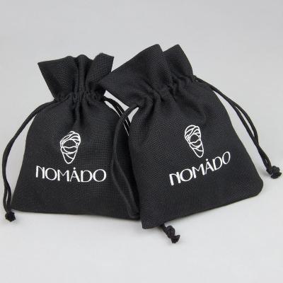 China Private Custom Recyclable Black Cotton Canvas Bag With Drawstring Logo Small Packaging Dust Pouch String Printed For Gift for sale