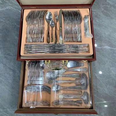 China Factory direct sales viable foreign wedding tableware carving knife and fork 72 gold set for sale