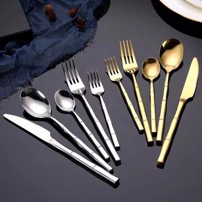 China Viable Wholesale High Quality Thickened Bamboo Style 304 Stainless Steel Dinnerware Set for sale