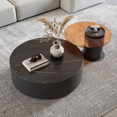 China Modern Black Wood Furniture Living Room Stone Wood Luxury Coffee Table Set Around Modern Nordic Marble Coffee Tables for sale